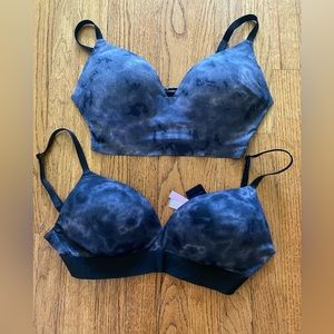 Bundle of 2 Pink 34DD push up wireless bras- blue grey tie dye